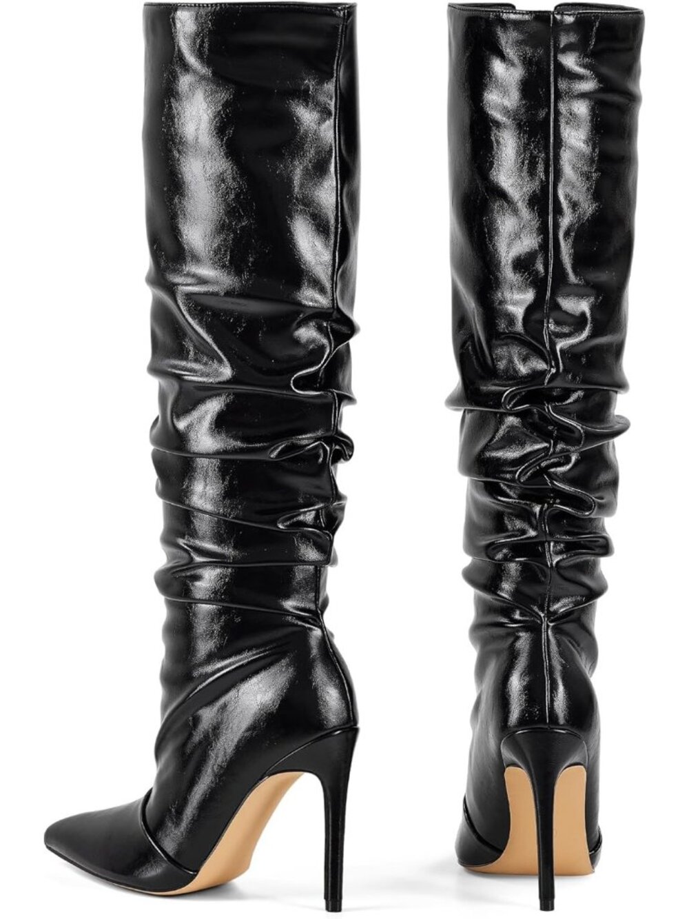 Women's Closed Toe Heeled Boot Pointed Toe Shoes Stiletto Heels Slip On Black - Picture 6 of 7